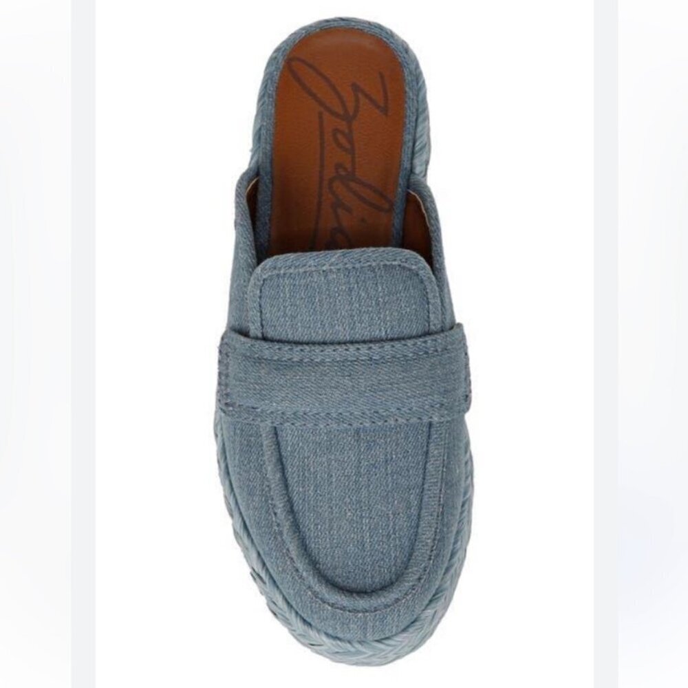 Zodiac SZ 8.5 NWOT Gizelle Blue Denim Mule Slide Resort Boho 70's Chic - Picture 2 of 12